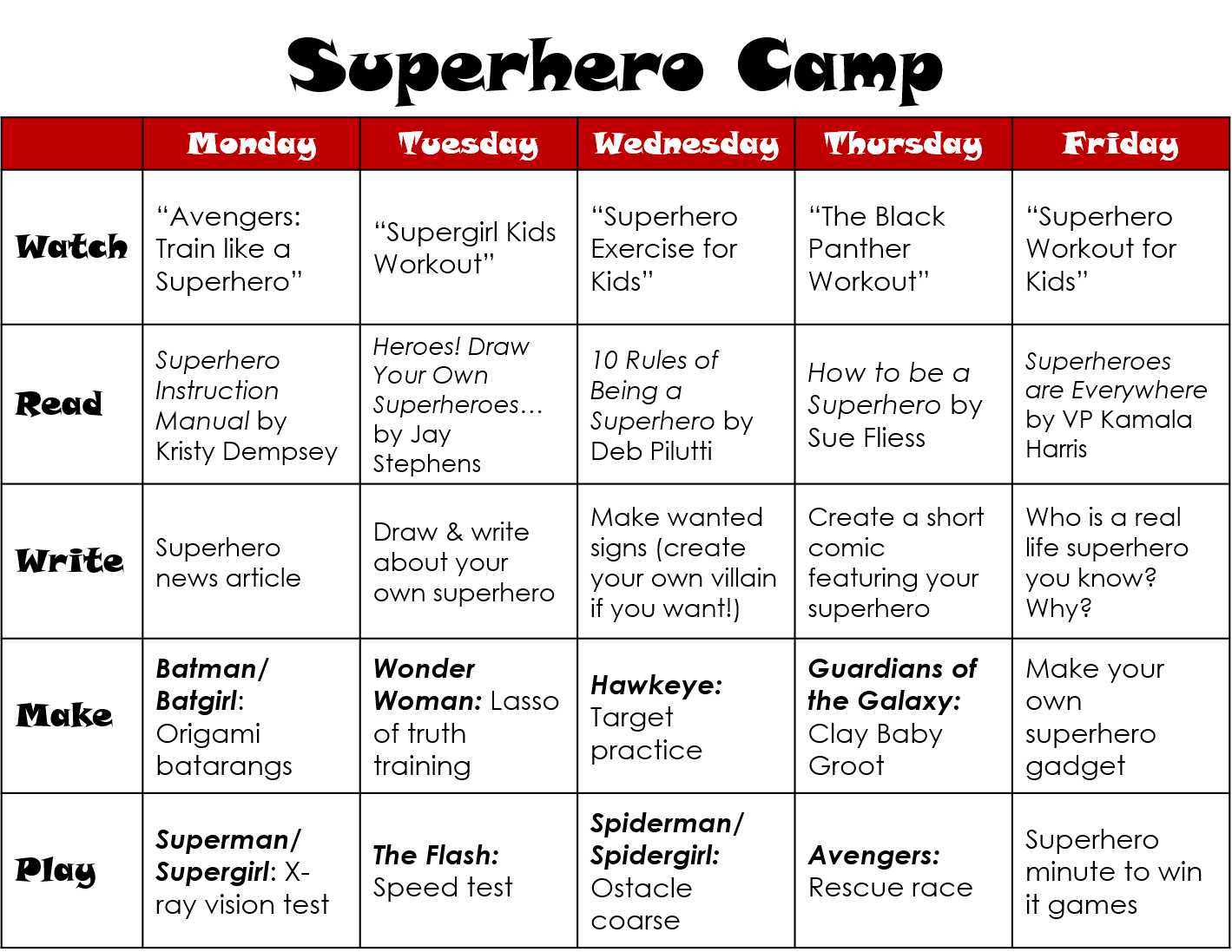 Backyard Summer Camps 2022 Superhero Week Cardboard Mom